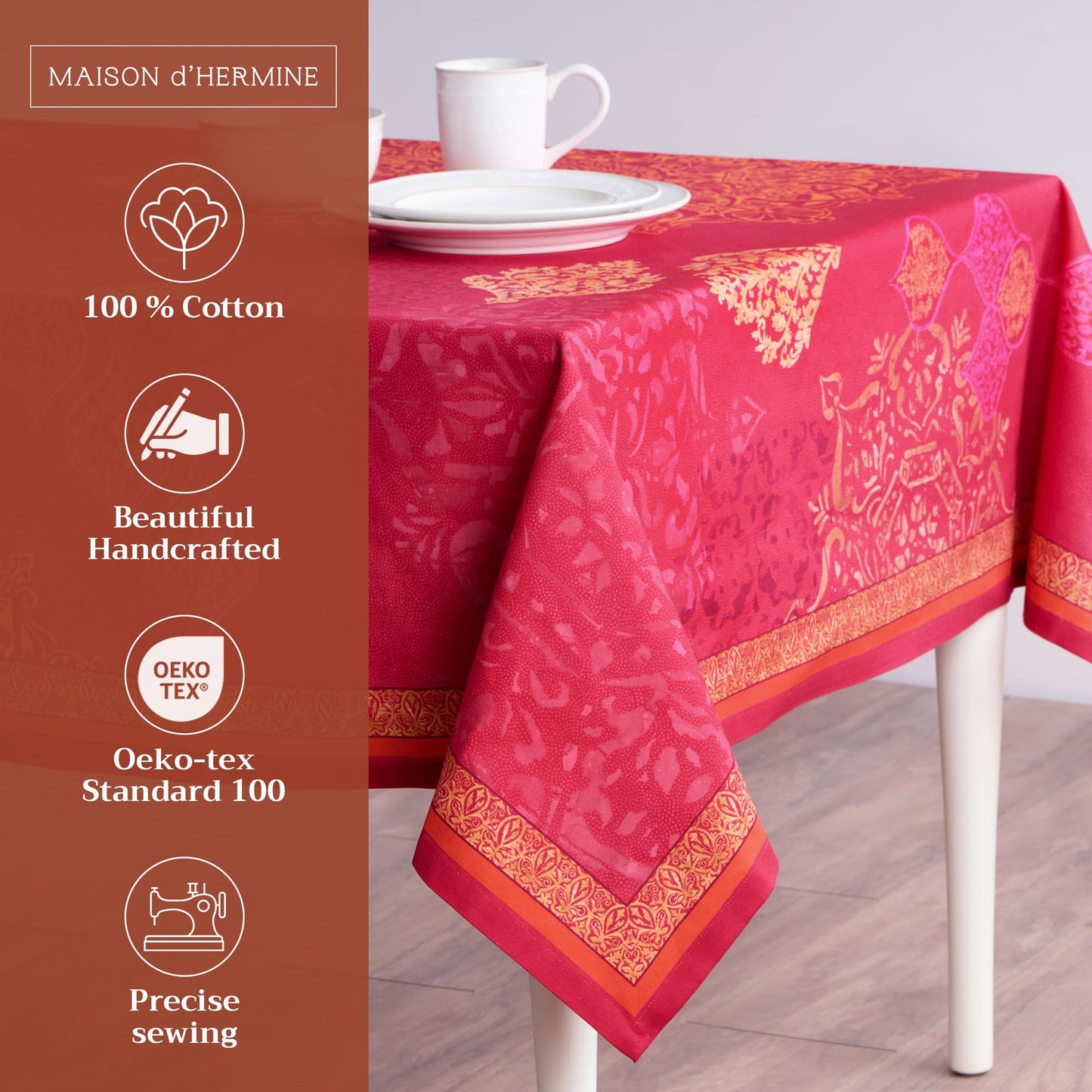 Maison d' Hermine Table Cloth Rectangle Table 100% Cotton 60 x 108 Inches Fall Tablecloth Reusable Everyday Use for Thanksgiving Christmas Decorations Dining Farmhouse Party (Versailles)