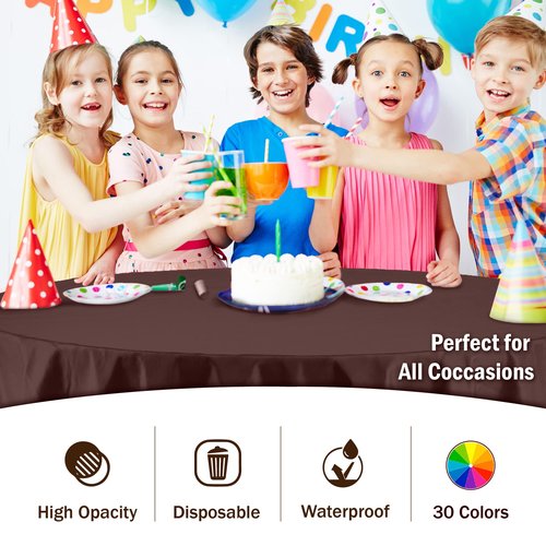 Exquisite 12-Pack Premium Plastic 84-Inch Round Tablecloth - Brown