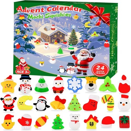 Christmas Advent Calendars 2025 - 24pcs Cute Mochi Squishies Countdown Toys for Kids