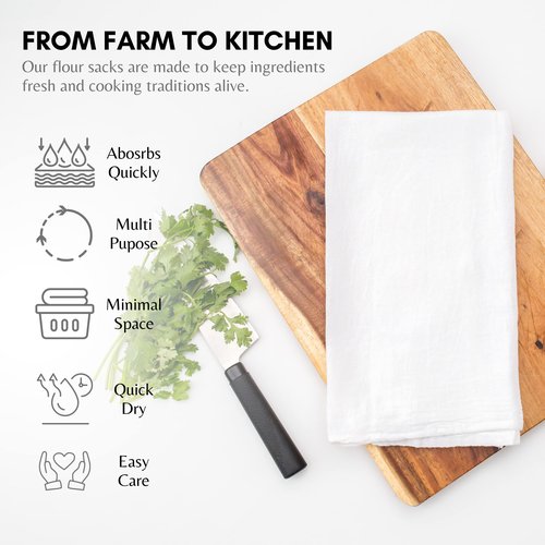 GOLD TEXTILES White Flour Sack Towels (12 Pack - 28x28) 100% Cotton Kitchen Towels – Multipurpose, Soft & Absorbent, Quick Dry with Easy Care