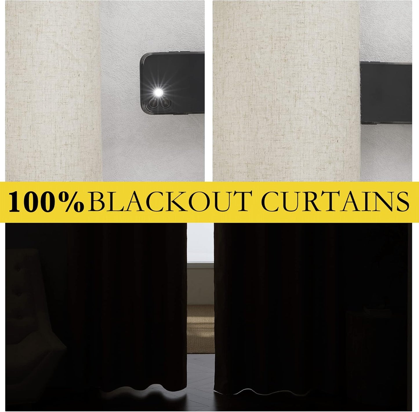 NICETOWN Blackout Curtains - Natural Thick Linen Blend with White Liners | Thermal Insulated Draperies (2 Panels, 42" W x 63" L)