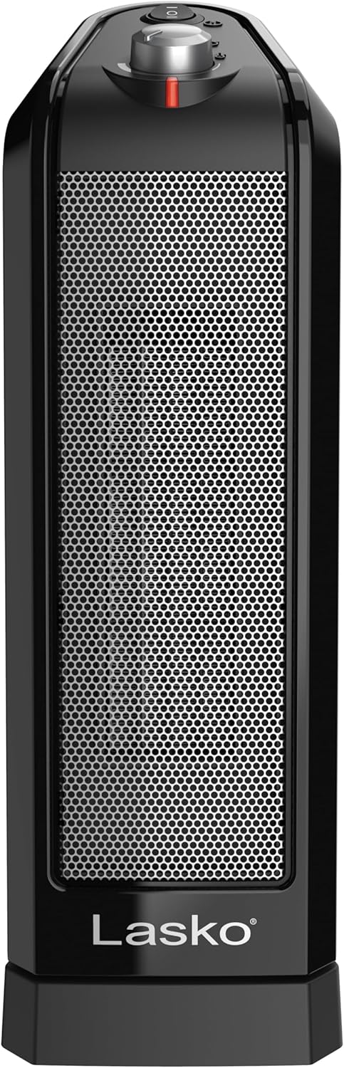 Lasko Oscillating Ceramic Tower Space Heater - 1500W with Adjustable Thermostat & Overheat Protection | 15.7 Inches, Black