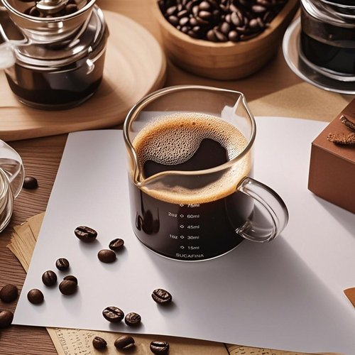 FUNGLIJIE Espresso Cups Set of 2, 75ML Espresso Shot Glass with Handle Double Spout Cups Clear Glass Measuring Cup Coffee Accessories Great for Making Coffee Desserts Salad Dressing