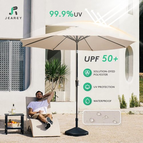 JEAREY 9FT Outdoor Patio Umbrella - UV Protection & Waterproof with Push Button Tilt | Beige