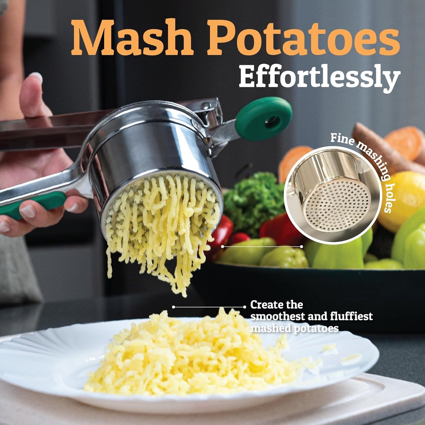 PriorityChef 15oz Potato Ricer - Heavy Duty Stainless Steel Masher for Perfect Mashed Potatoes | Green