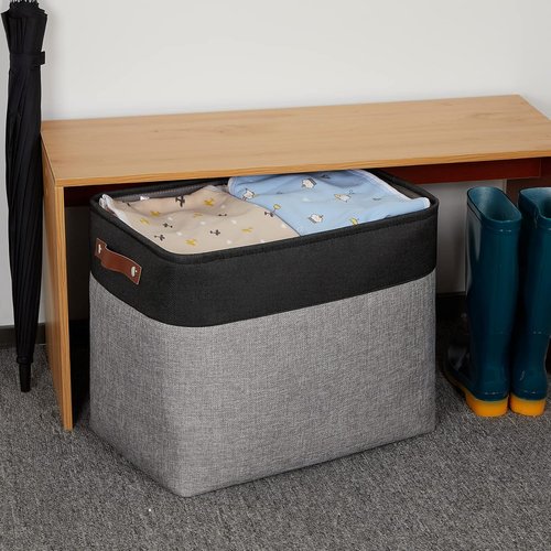 DULLEMELO Extra Large Fabric Storage Baskets - Organize Toys & Books | Black & Grey, 2-Pack