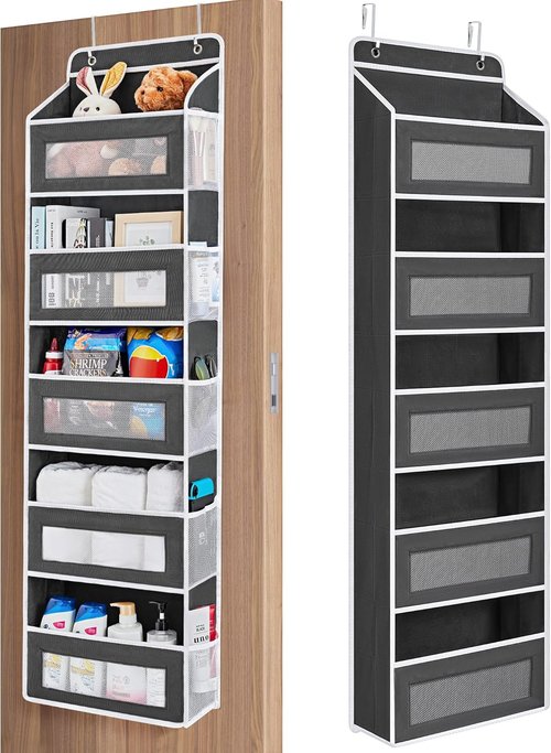 JARLINK Over The Door Organizer - 5 Shelf Hanging Storage with Large Capacity Pockets | Anti-Tilt Design, Black