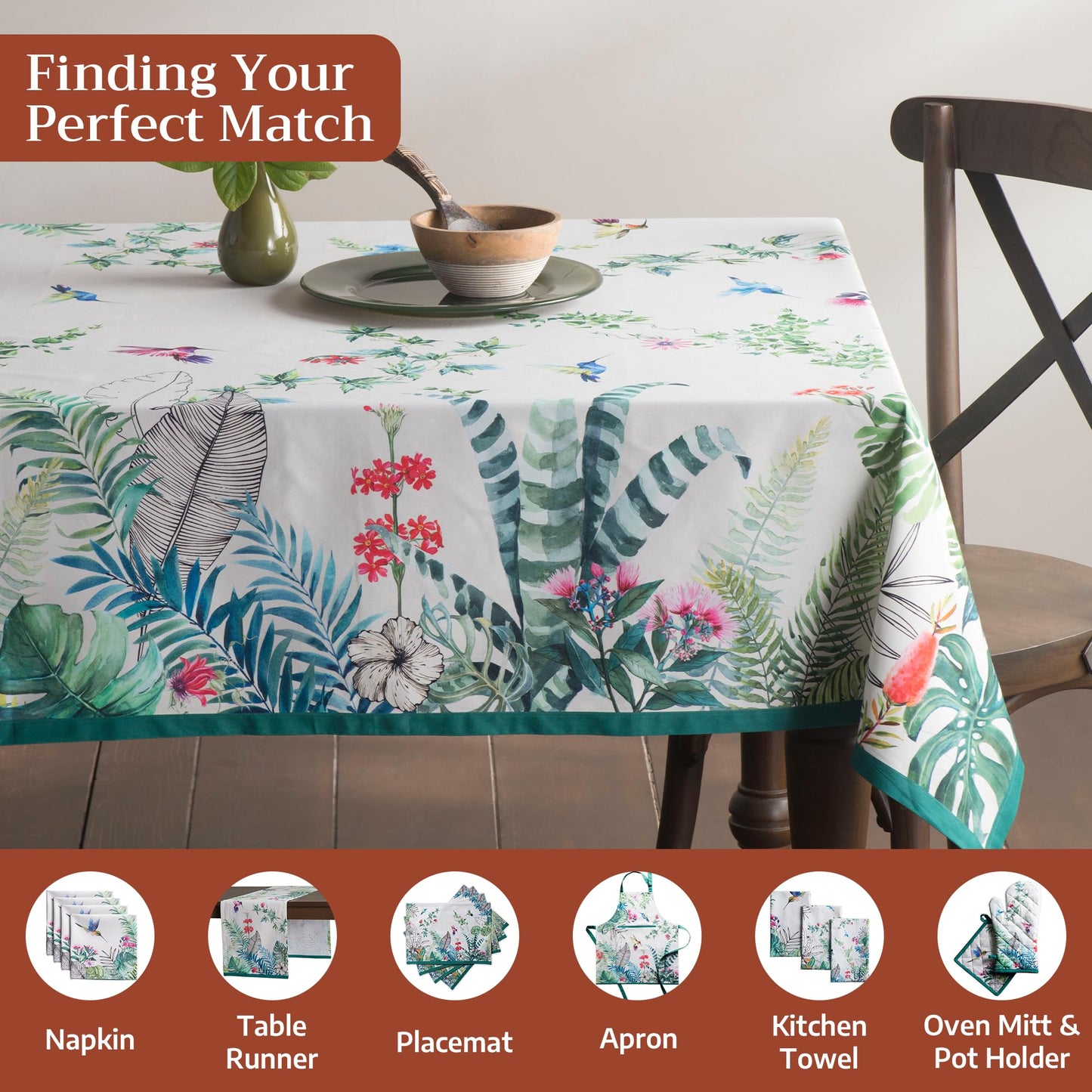 Maison d' Hermine Table Cloth Rectangle Table 100% Cotton 60 x 108 Inches Tablecloth Reusable Decorative for Dining Kitchen Room Farmhouse Home Gifts for Mothers Day Spring Summer - Tropiques