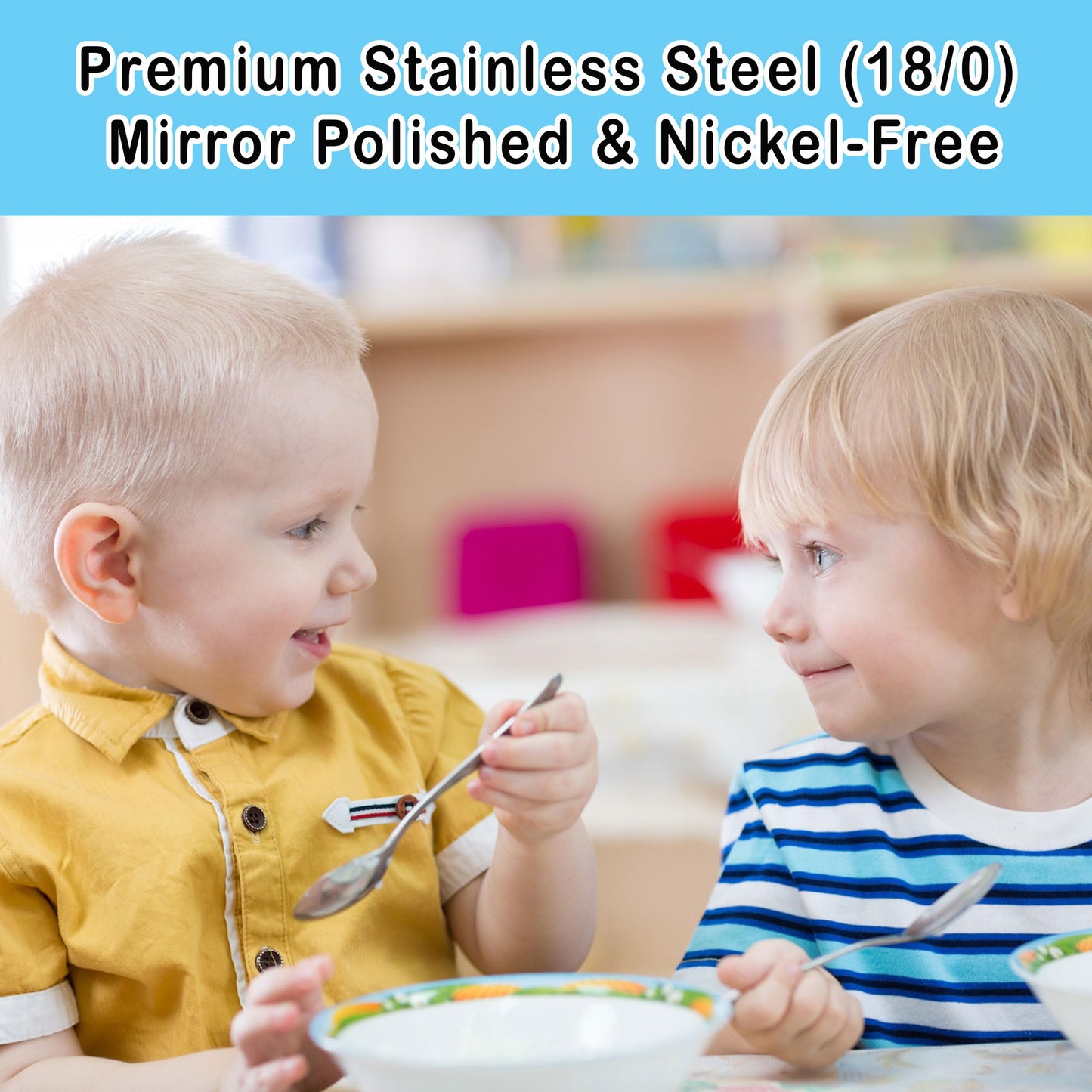 CHILLOUT LIFE Stainless Steel Kids Silverware Set 24 Pieces (2 Pack of 12) - Child and Toddler Safe Flatware - Kids Utensil Set - Metal Kids Cutlery Set (Includes 12 Small Kids Spoons & Kids 12 Forks)