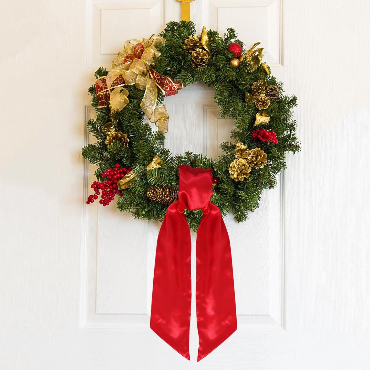 TONIFUL Wreath Sash - Red Satin Ribbon for Embroidery | 4.5" x 56" Indoor/Outdoor Holiday Decor