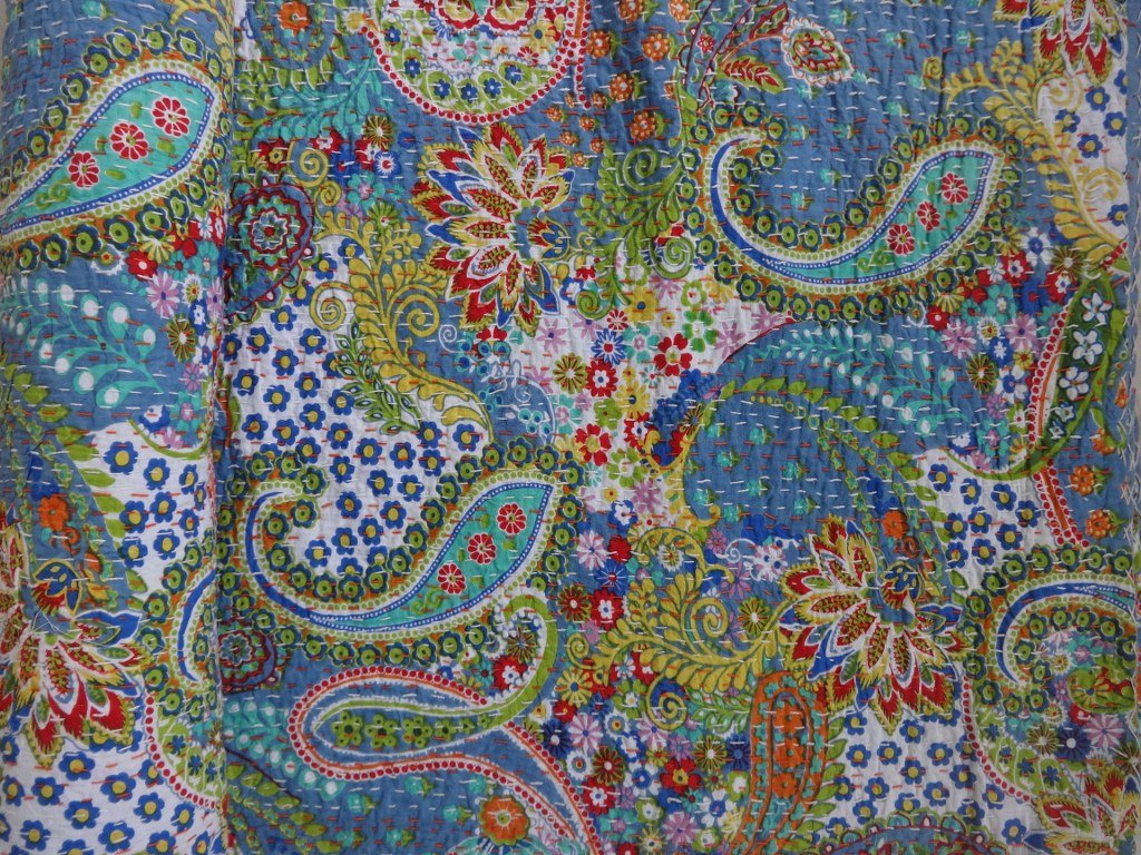 Trade Star Handmade Paisley Printed Quilt Twin Size Kantha Bedding Indian 100% Cotton Bedspread Bohemian Throw Floral Bed Cover for Home Decor