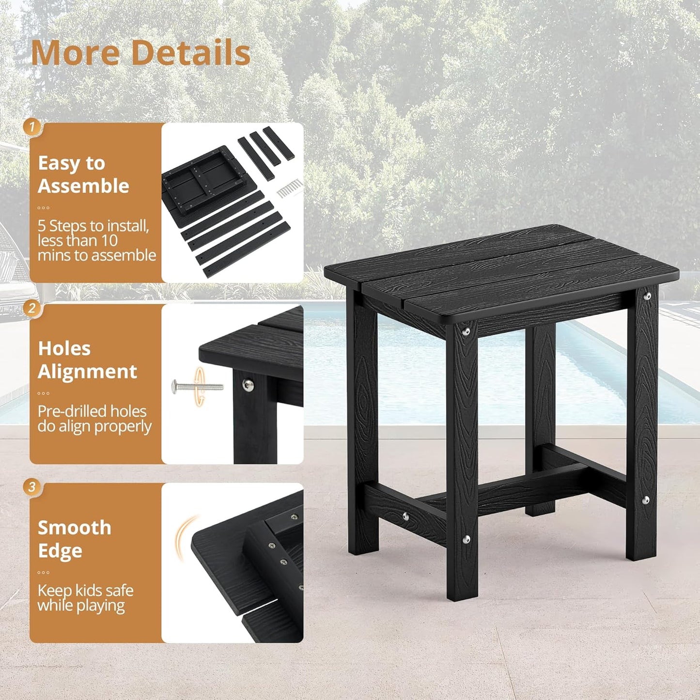 LUE BONA Outdoor Side Table - Weather Resistant HDPS Adirondack Design | Black, Easy Maintenance for Patio & Pool
