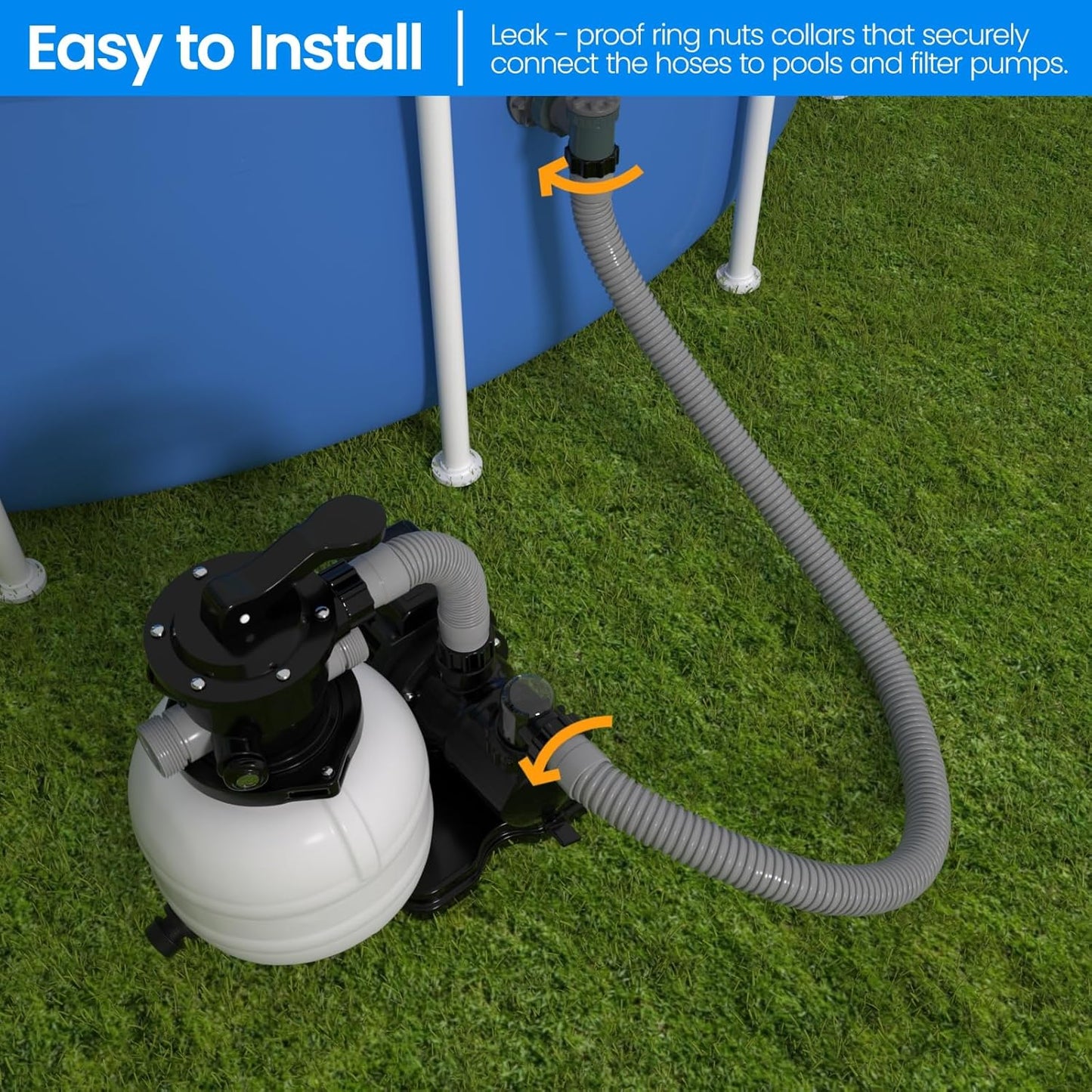 Skiennix Pool Hose Replacement - 1.5" x 40" Pack of 2 for Above Ground Pools & Filter Pumps | Grey