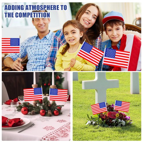 HSQCEZ 12Pcs Small American USA Flags on Wooden Stick Mini United States Flag Hand Held Flag Decorations,5x8 Inch