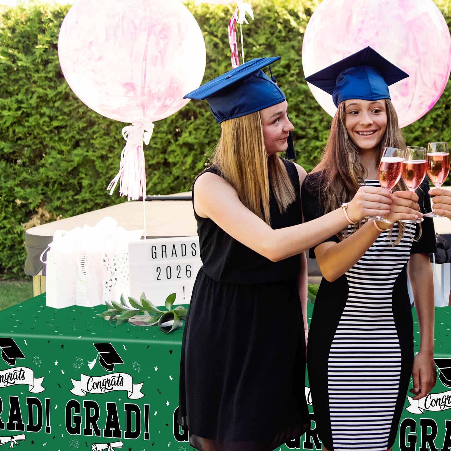 QZYL 2 PCS Graduation Tablecloth, 108" X 54" Green Graduation Table Decorations 2026, Rectangle Table Cloths for Class 2026 Congrats Grad, Disposable Plastic Tablecover for Grad Decor Party Supplies