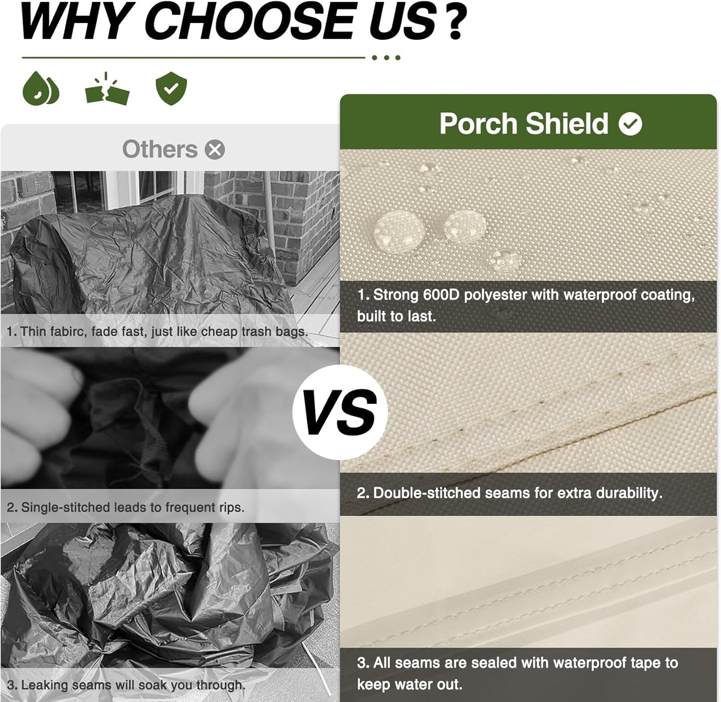 Porch Shield Patio Chair Covers - Waterproof Deep Seat Lounge Chair Cover 2 Pack | 30W x 33D x 34H Inch, Beige