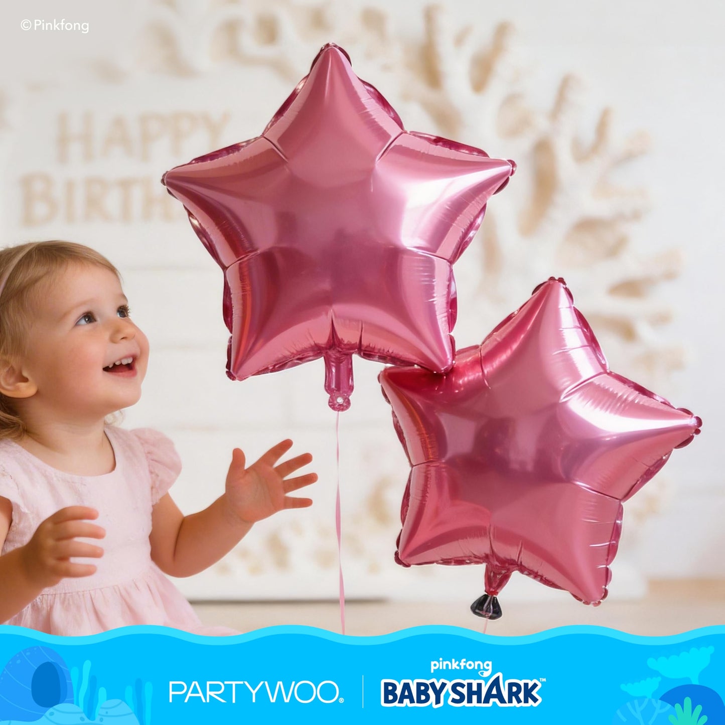 PartyWoo Baby Shark Pink Foil Number 2 Balloon 5pcs 40 18 Inch Pink Round Star Mylar Helium Birthday Balloons for Boys and Girls Baby Shark Under the Sea Ocean Kids Second Birthday Party Decorations