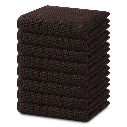 Homaxy 100% Cotton Waffle Weave Kitchen Dish Towels, Ultra Soft Absorbent Quick Drying Cleaning Towel, 13 x 28 Inches, 8-Pack, Dark Brown