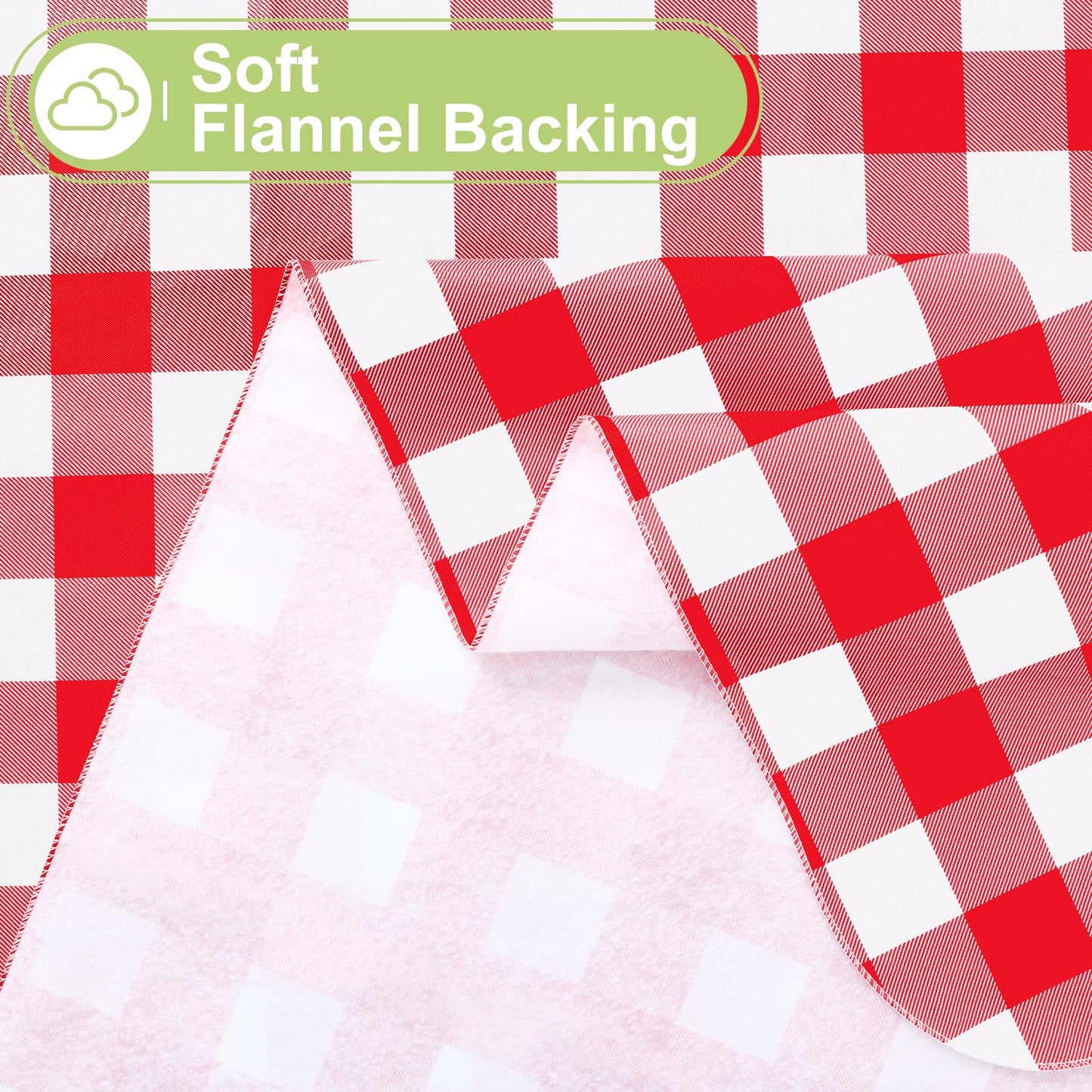 Smiry Rectangle Table Cloth, Waterproof Vinyl Tablecloths with Flannel Backing, Wipeable Buffalo Plaid Table Cover for Picnic, Indoor and Outdoor (Red & White, 60"x84")