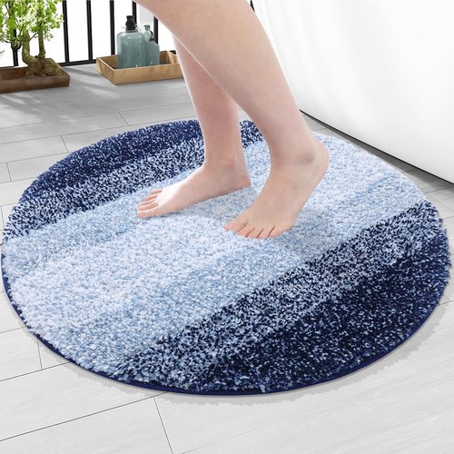 Arotive Microfiber Bathroom Rug - Soft, Absorbent, Non-Slip Plush Mat | 24" Round, Dark Blue