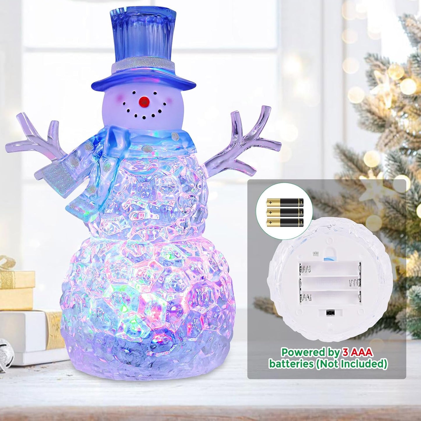 Skiennix LED Lighted Snowman Figurine - Battery Operated Christmas Decoration | 6H Timer, Blue Hat