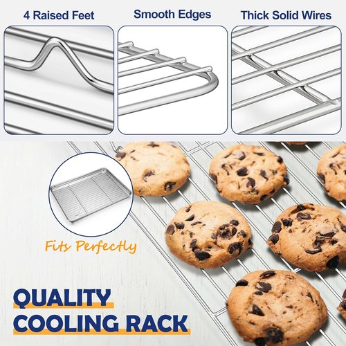 Joyfair Stainless Steel Baking Sheet Pan Set - 16 Inch Toaster Oven Tray & Cooling Rack, Rust-Free & Dishwasher Safe