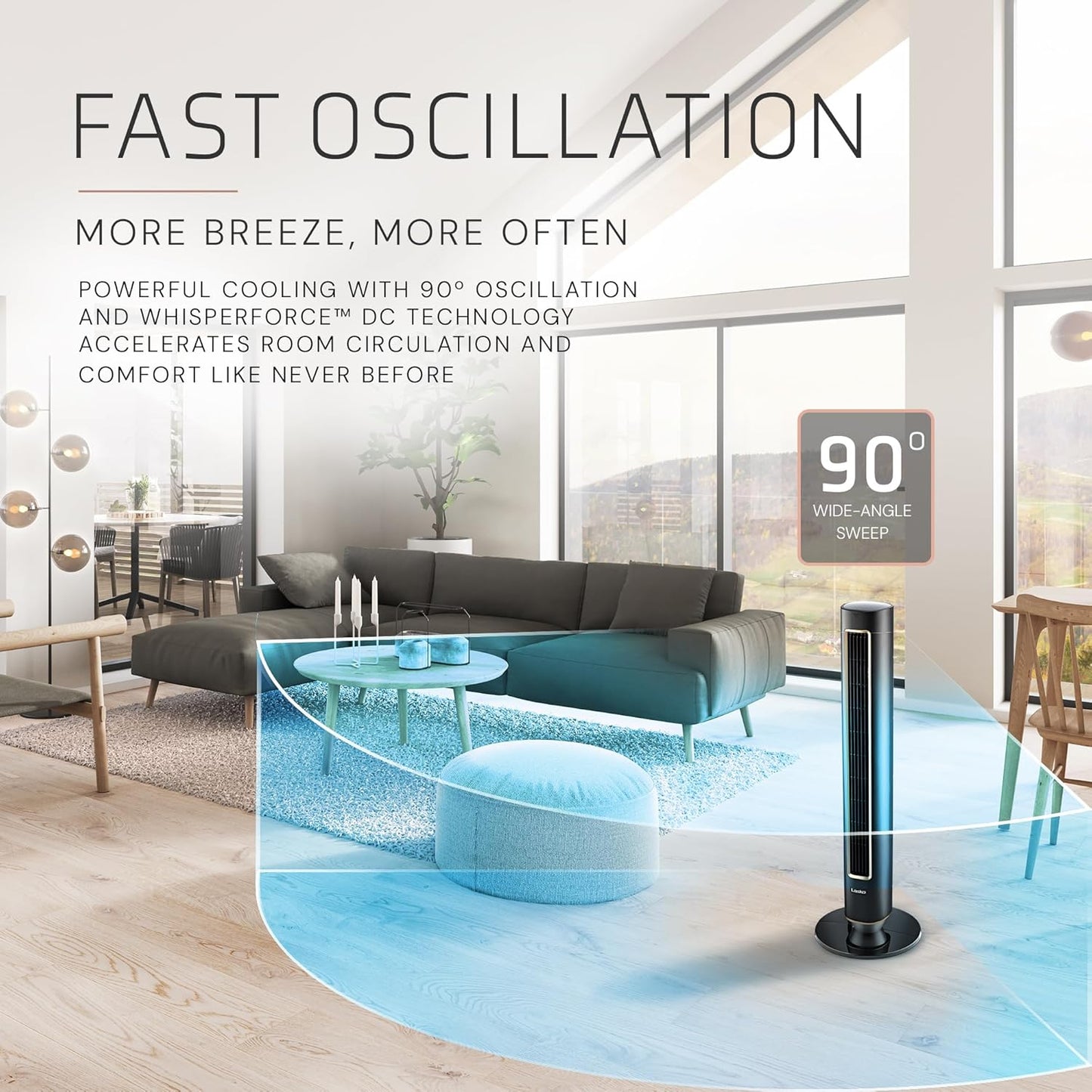 Lasko Pinnacle 40” Tower Fan - Quiet 24dB Operation, 90° Oscillation, 24-Hour Timer, Remote Control