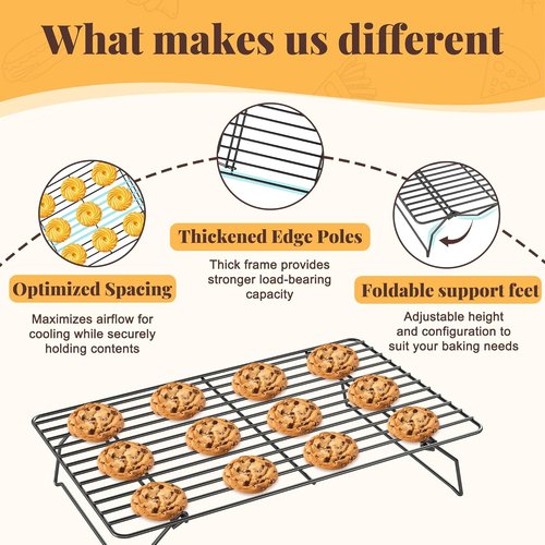 Cooling Racks - Skiennix 3-Tier Stackable Wire Baking Rack for Oven Cooking & Grilling - Dishwasher Safe, Black