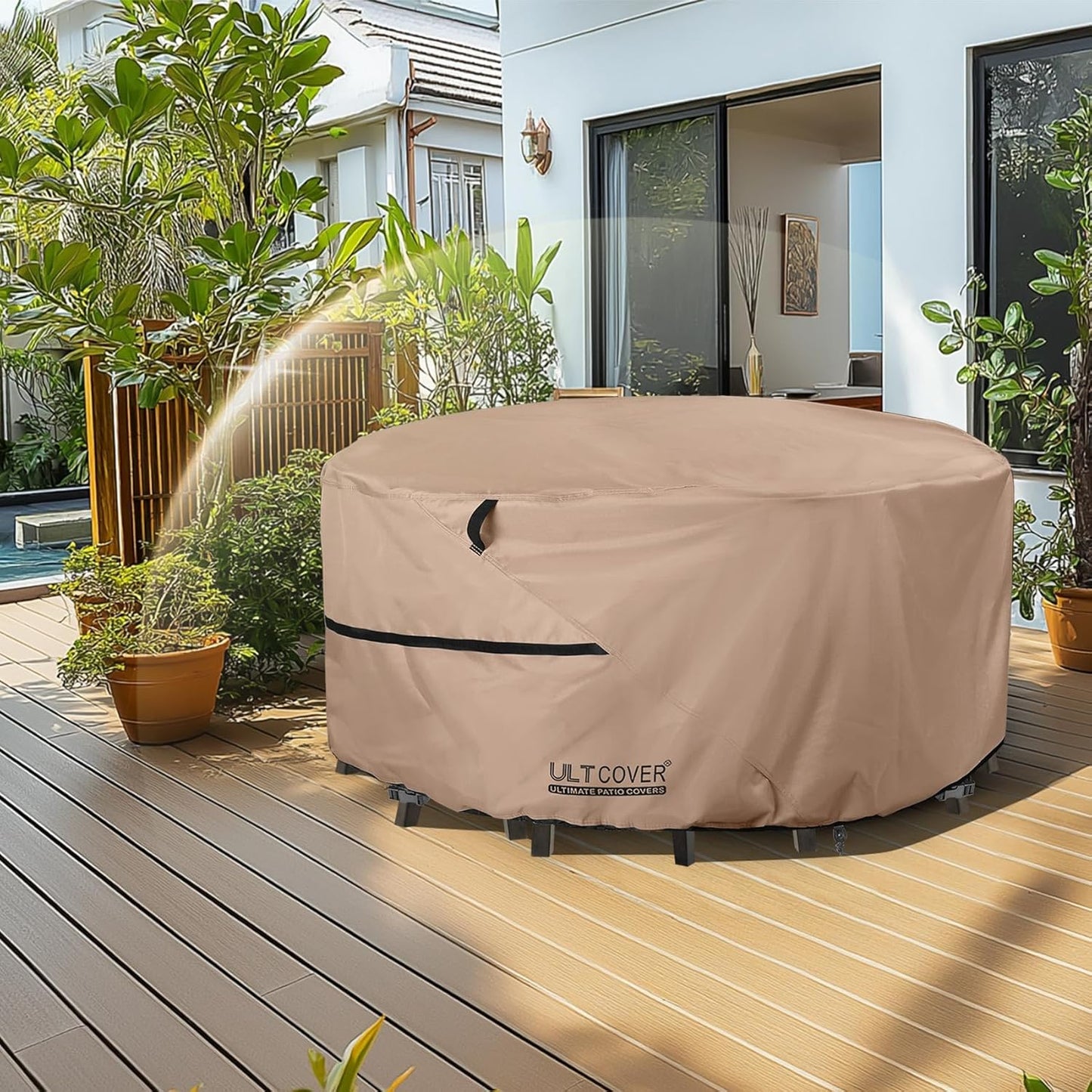 ULTCOVER Round Patio Table and Chair Set Cover - Heavy-Duty 600D Waterproof Protection | 60 Inch