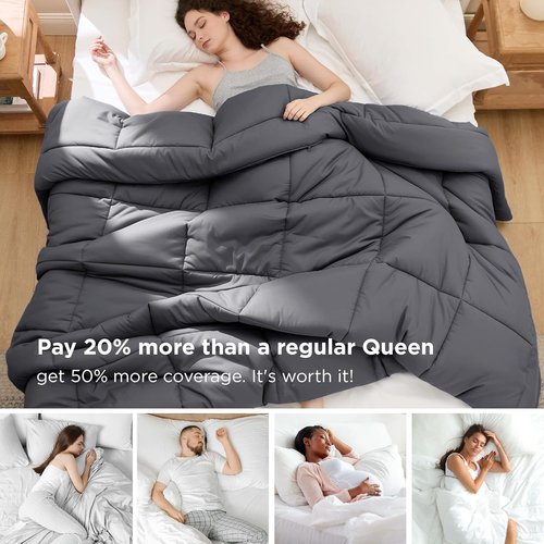 Bedsure Comforter Duvet Insert - Oversized Grey All-Season Quilted Bedding | GentleSoft Down Alternative, 98 x 98 Inches