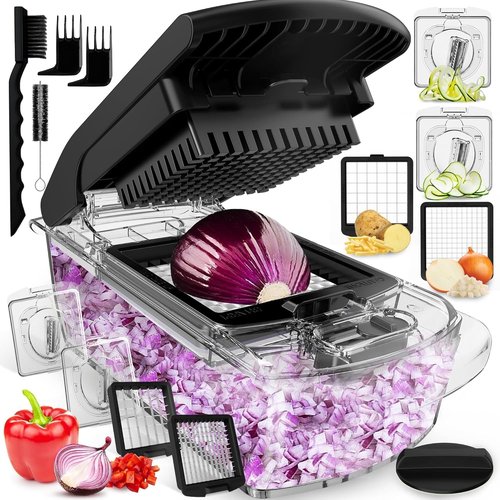 Fullstar Pro Chopper - 4-in-1 Vegetable Chopper & Spiralizer with Container | Clear Kitchen Essential