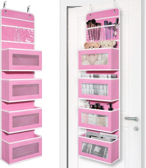 Giraffe Creation Over Door Organizer - 4 Large Capacity Pockets for Closet, Bathroom & Nursery | Pink
