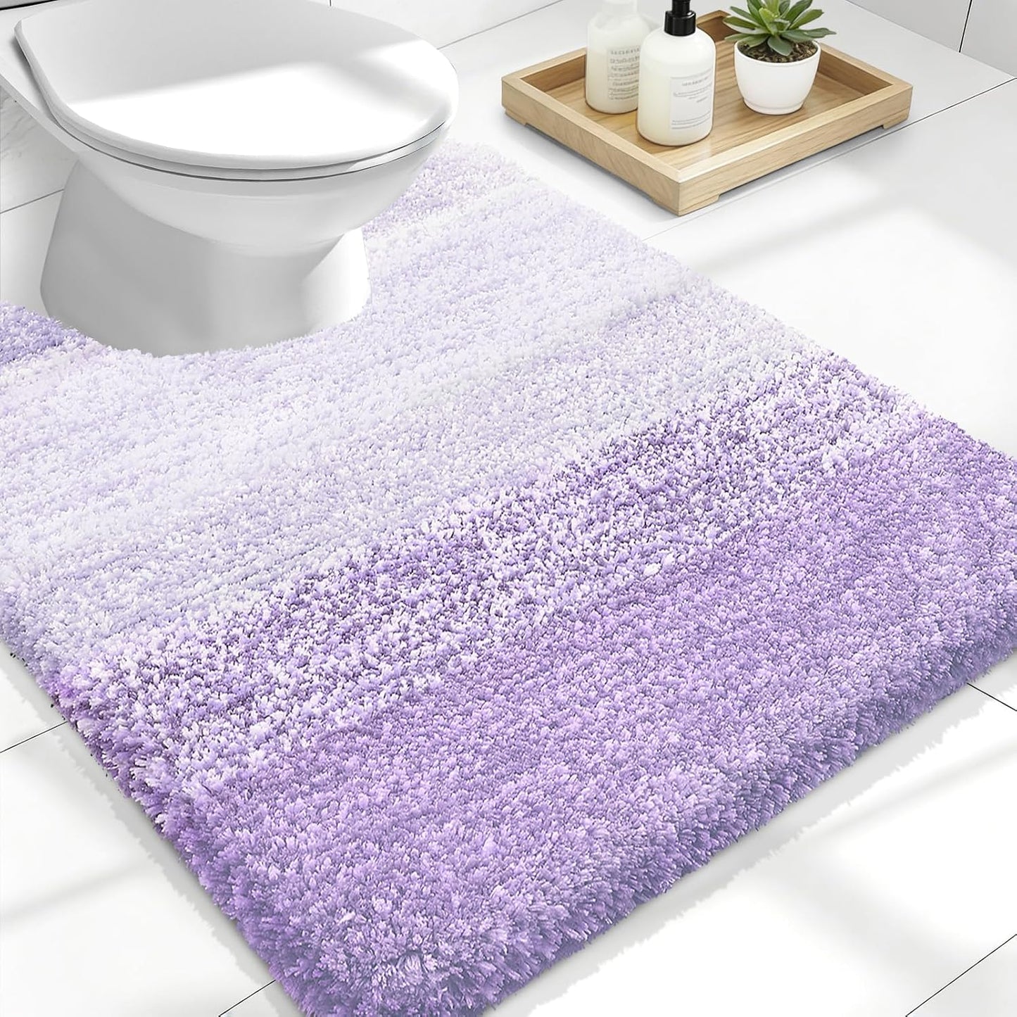 OLANLY Luxury U-Shaped Toilet Rugs - Extra Soft Microfiber, Non-Slip, 24x20, Light Purple Bath Mat