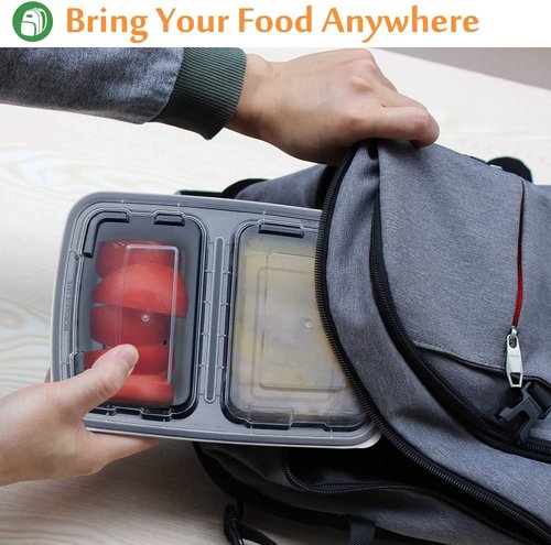 Enther Meal Prep Containers - 20 Pack 2-Compartment Bento Boxes | BPA Free, Stackable & Reusable | 32 oz, Microwave/Dishwasher Safe