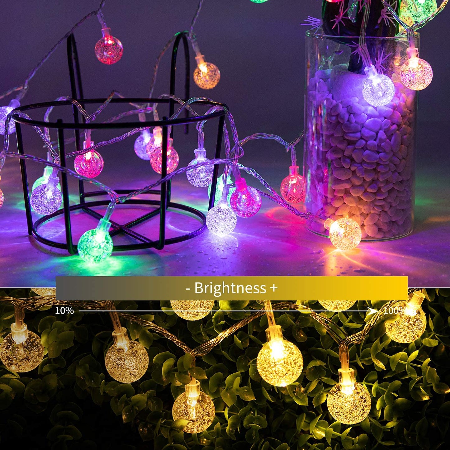 Minetom Crystal Globe String Lights Plug in - 33 ft 100 LED Globe Fairy String Lights with Remote and Timer, Waterproof for Bedroom Tent Loft Bed Window Porch Patio Party Holiday Decor, Warm White