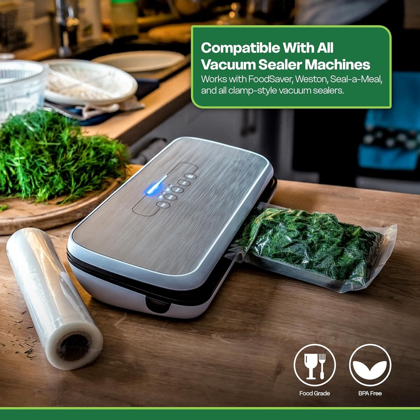 Premium Vacuum Sealer Bag Rolls - Custom Cut for Freezer & Sous Vide - Durable Food Storage, 3 Pack (8"x20')