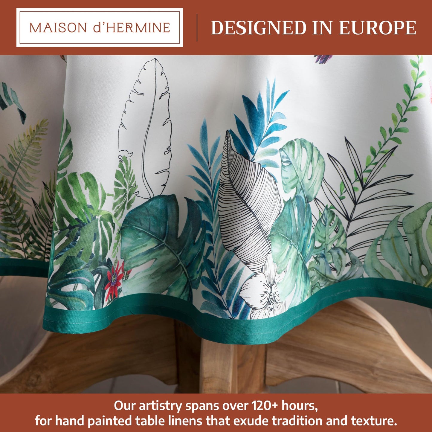 Maison d' Hermine Table Cloth Round Table 100% Cotton 69 Round Inches Tablecloth Reusable Decorative for Dining Kitchen Room Farmhouse Home Gifts for Mothers Day Spring Summer - Tropiques