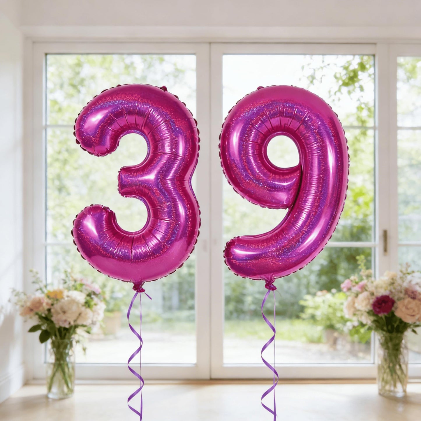 Laser Hot Pink 4 Balloon, Number Balloons 40 Inch, 4th Birthday Decorations for Girls Four Large Numbers for Party Decor, Number 4 Balloon