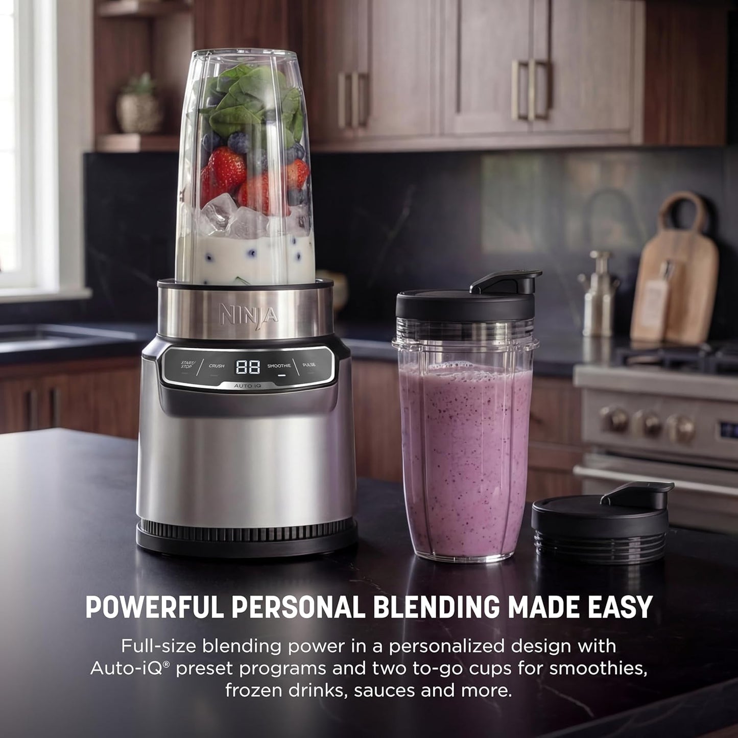 Ninja Blender | Nutri Pro | Auto IQ Smoothie Maker with 2 To-Go Cups & Lids | 1100W Silver