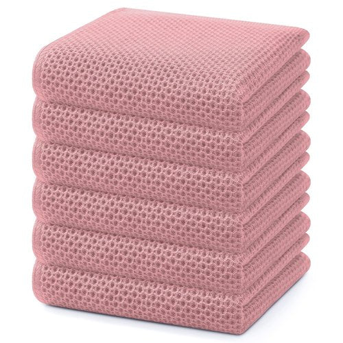 Homaxy 100% Cotton Waffle Weave Kitchen Dish Towels, Ultra Soft Absorbent Quick Drying Cleaning Towel, 13 x 28 Inches, 6-Pack, Dried Rose