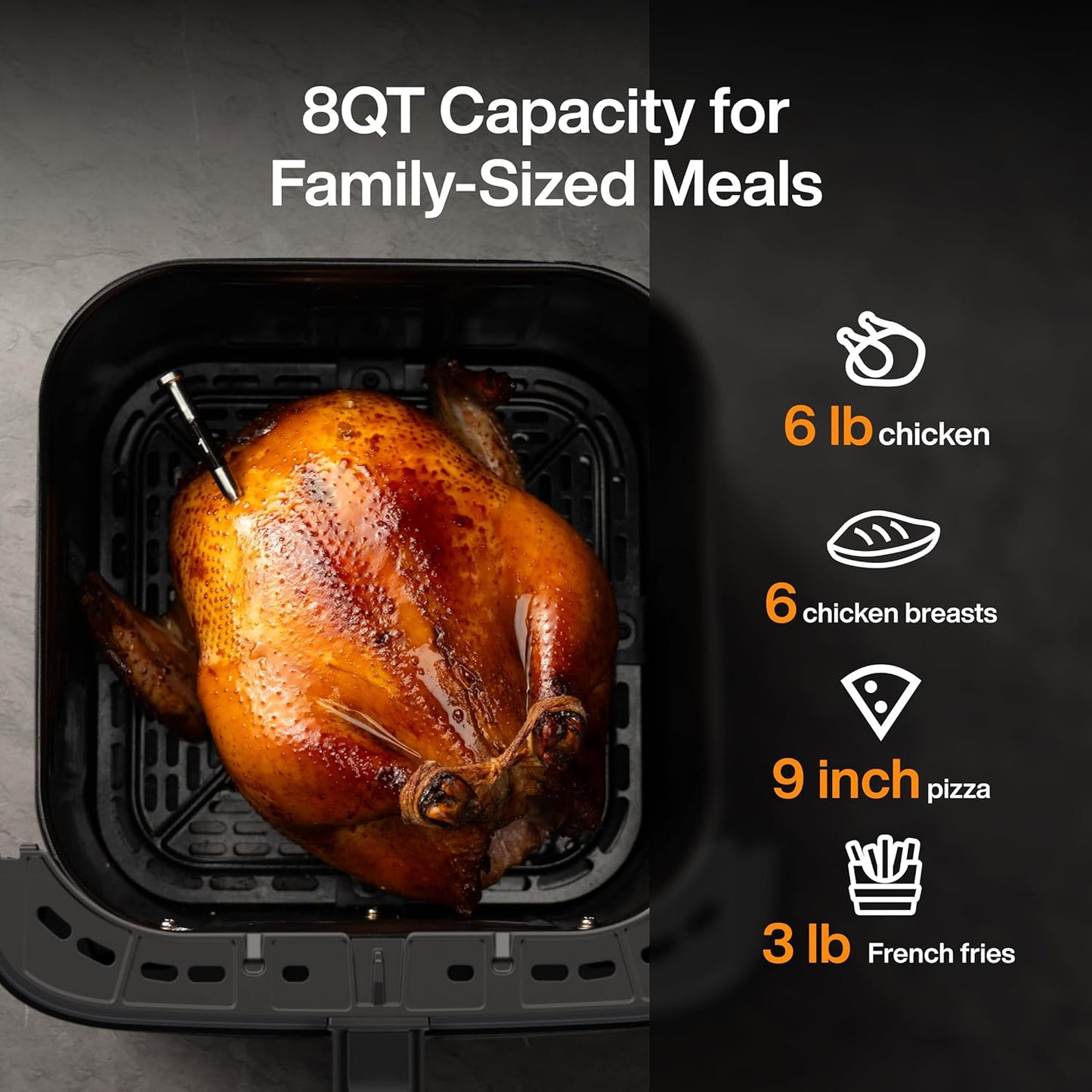Typhur Sync 8QT AI Smart Air Fryer - 9-in-1 Non-Toxic Ceramic with Wireless Meat Thermometer | Cooks 6lb Chicken