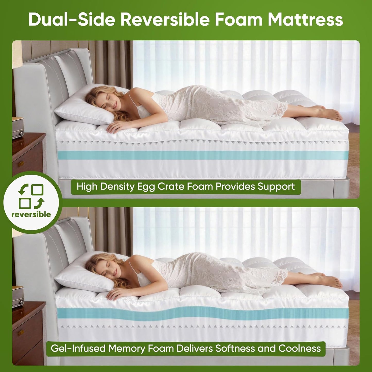 Skiennix Extra Thick Memory Foam Mattress Topper - Dual Layer 2.5" Gel Foam & Bamboo Pillow Top for Back Pain Relief | Queen Size 80x60x5in