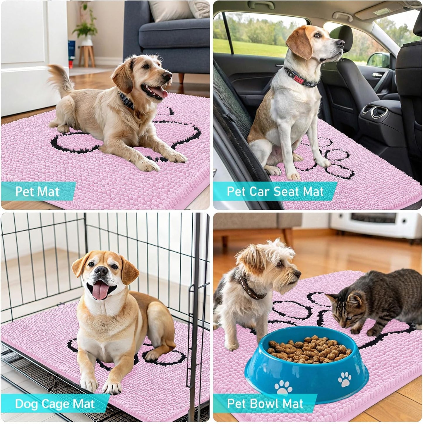 OLANLY Dog Door Mat - Absorbent Non-Slip Mud Mat for Muddy Paws | Quick Dry Chenille, 30x20, Pink