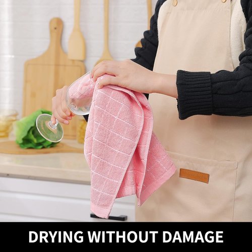 Homaxy 100% Cotton Terry Kitchen Towels - Soft, Super Absorbent Checkered Design | Pink, 13 x 28 Inches, 4 Pack