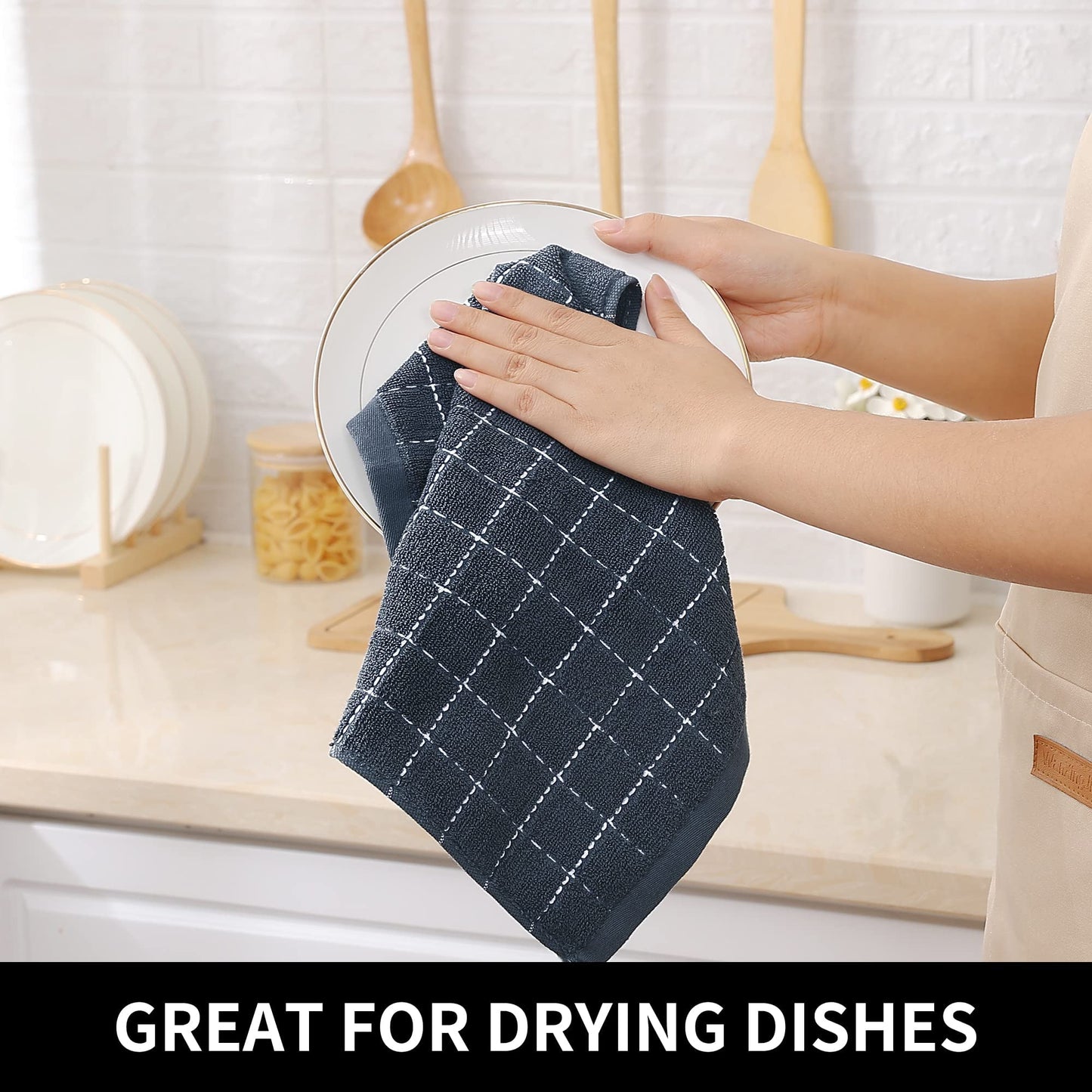 Homaxy 100% Cotton Terry Kitchen Dish Cloths, Ultra Soft and Absorbent Dish Towels for Kitchen, Suitable for Drying and Washing Dishes, 24 Pack, 12 x 12 Inches, Dark Grey