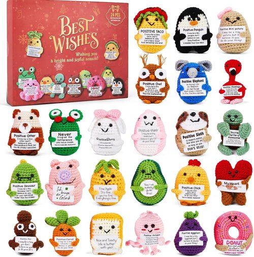 Advent Calendar 2025 - 24-Day Positive Crochet Animals Countdown | Handmade Emotional Support Toys for Kids & Adults