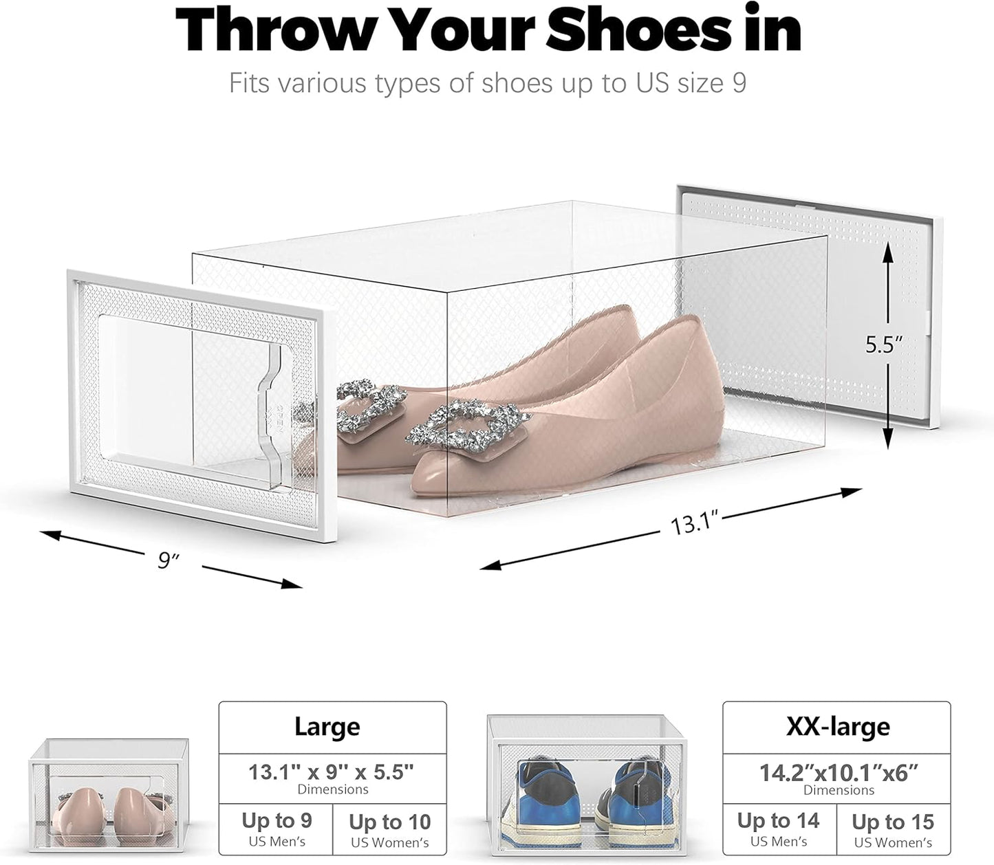 SEE SPRING Shoe Storage Box - 12 Pack Clear Plastic Stackable Organizer for Closet | Space-Saving Design
