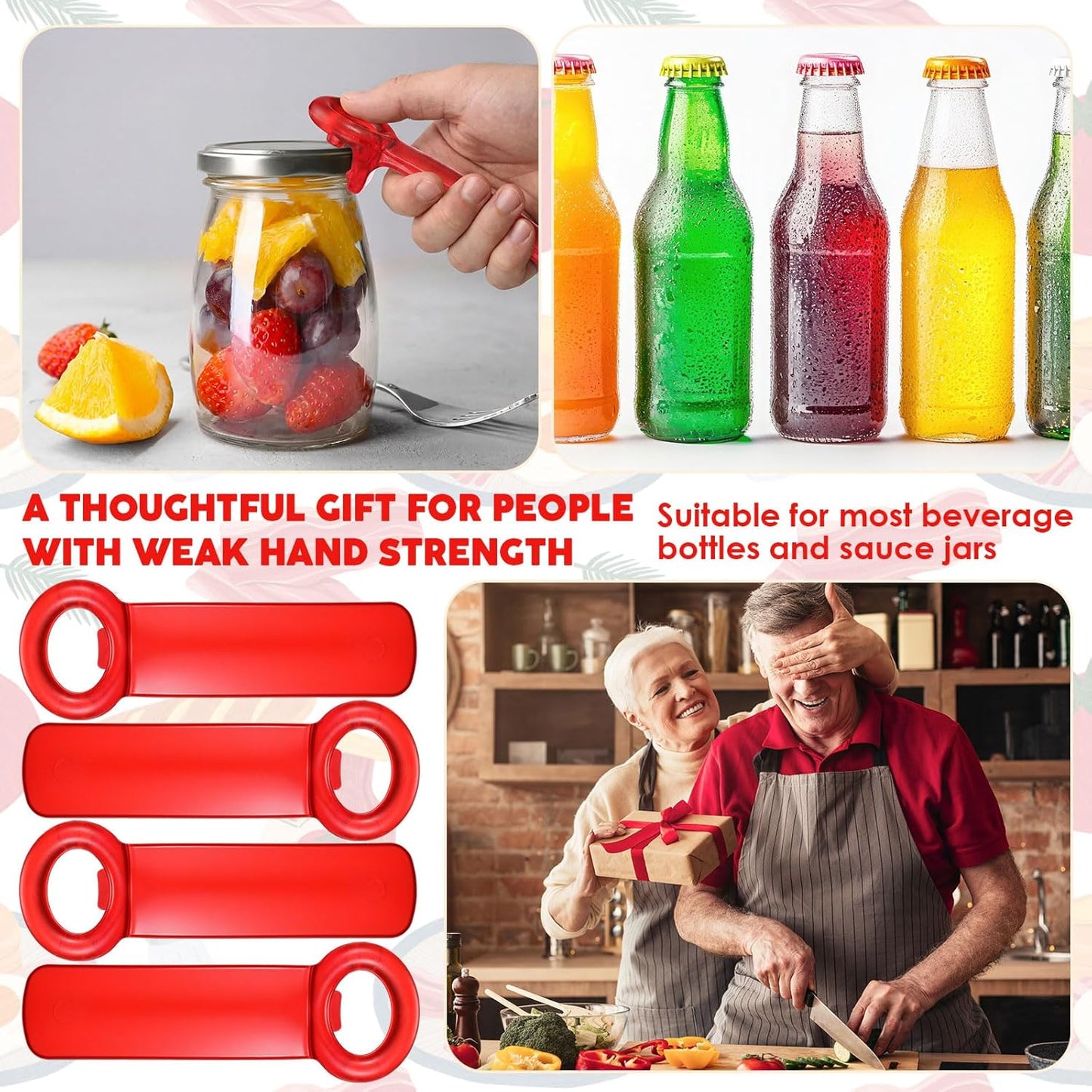 Skiennix Jar Lid Opener Set - 4 Easy Grip Tools for Seniors with Arthritis | Kitchen Accessory