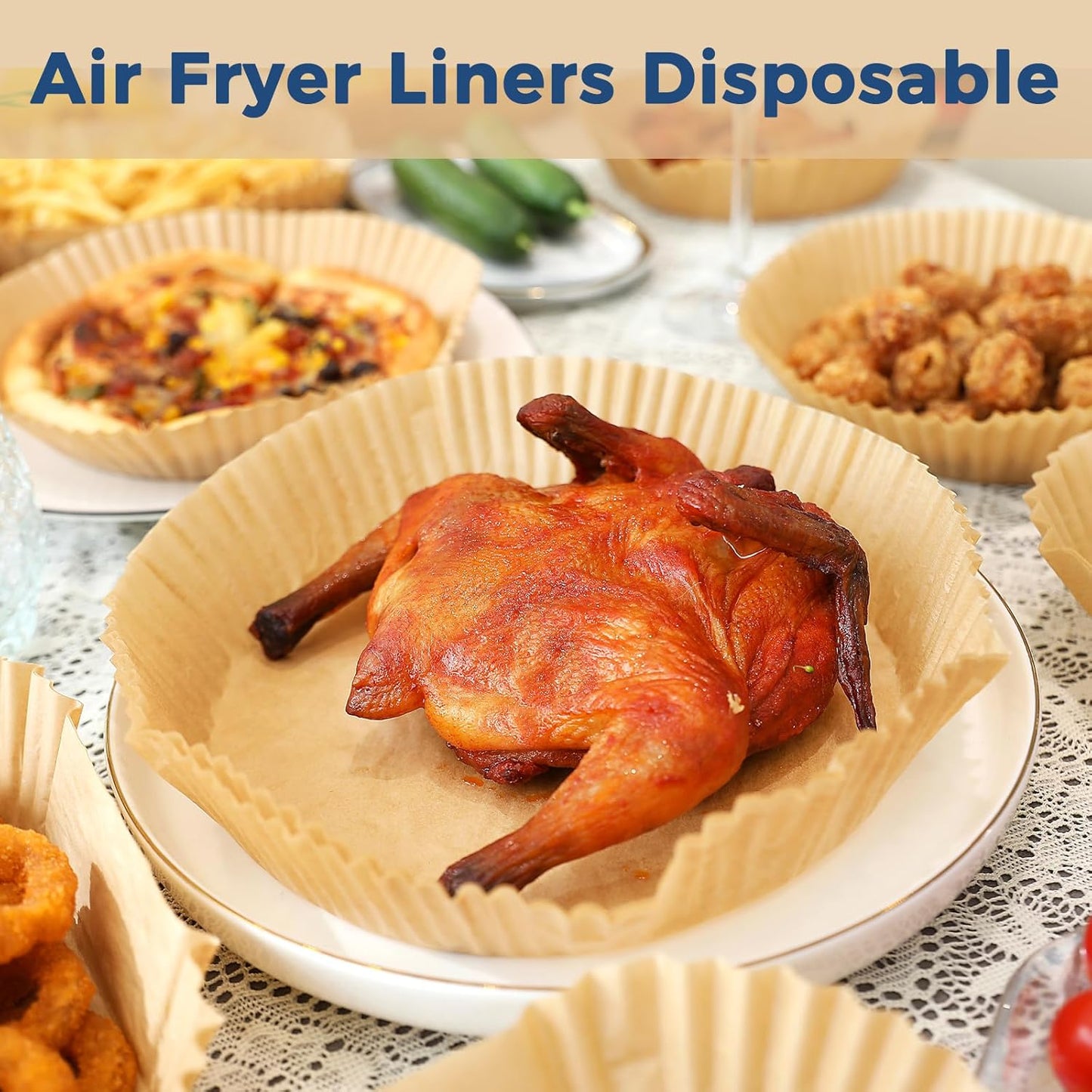Skiennix Air Fryer Disposable Paper Liners - 100PCS Non-Stick Parchment for 3-5QT Baskets | 6.5 Inch Round