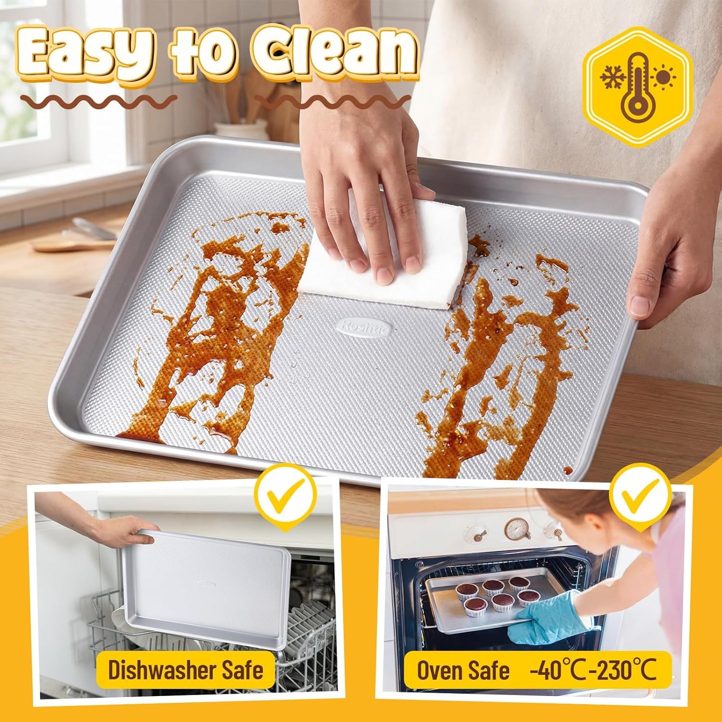 Roshtia Non-Stick Baking Pan Set - Heavy Duty Carbon Steel Cookie Sheets | 13", 15", 18" Sizes
